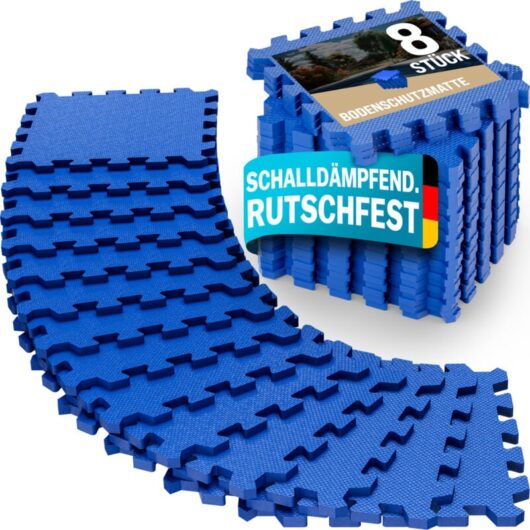 8-Piece Interlocking eva Foam Floor Mat Set 1.8x0.9m Coverage Non-Slip, Waterproof, Tear-Resistant Ideal for Fitness, Yoga, and More Vibrant Blue