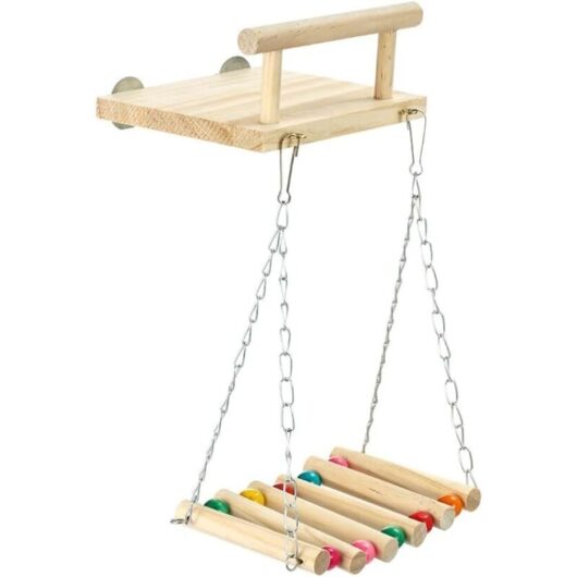 Bird Perches, Wooden Parrot Platform, Exercise Stands with Wooden Swing, Large Chew Wheel for Parakeets, Conures, Cockatiels, Budgies, Hummingbirds