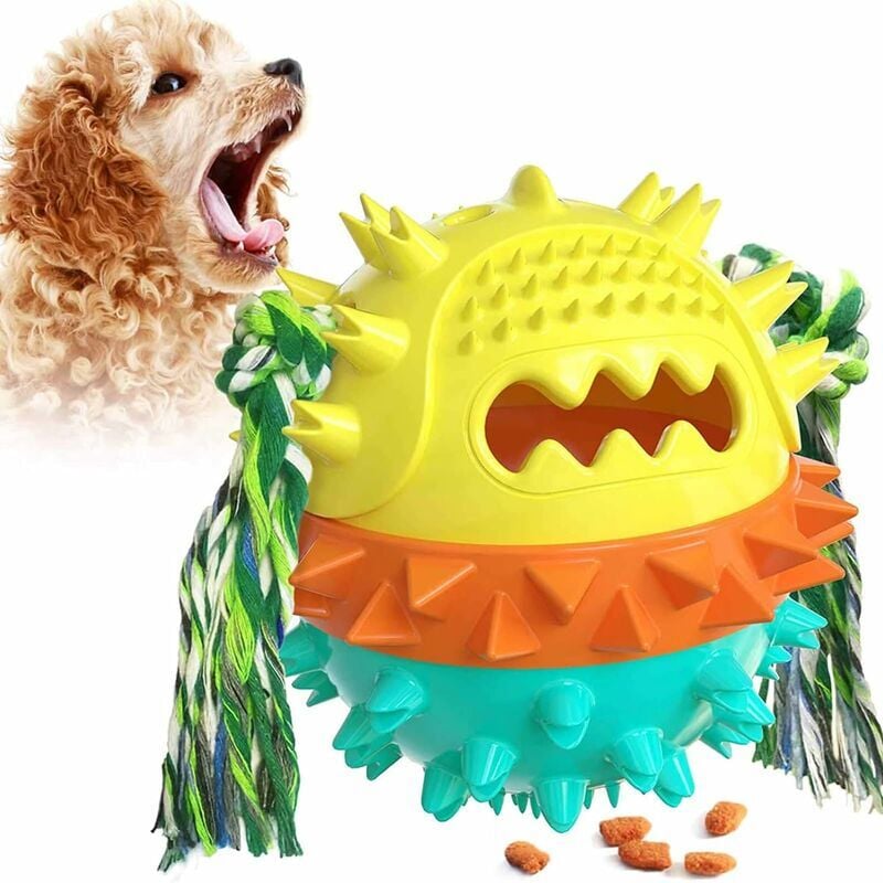 Hoopzi - Dog Chew Toy, Dog Toothbrush Toy Flowing Food Ball with Teeth Cleaning Rope for Dog Puppy (Blue 2)