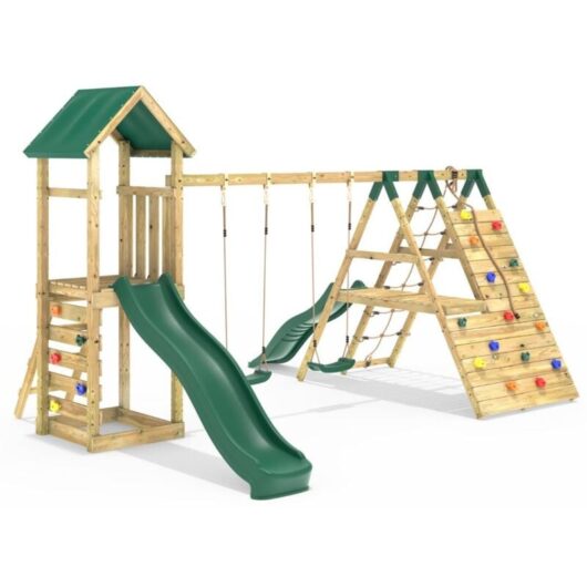 Rebo - Wooden Climbing Frame with Swings, 6+8FT Slides & Climbing Wall - Hayes