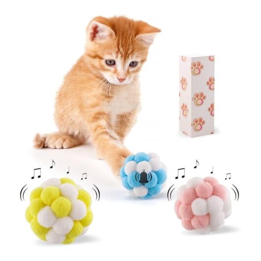 Serbia - Boules de Jouets de Chat avec Cloche, 3 Pack Boules Floues Douces Colorées Cloche Intégrée, Jouets à Mâcher des Jouets de Chat Interactifs