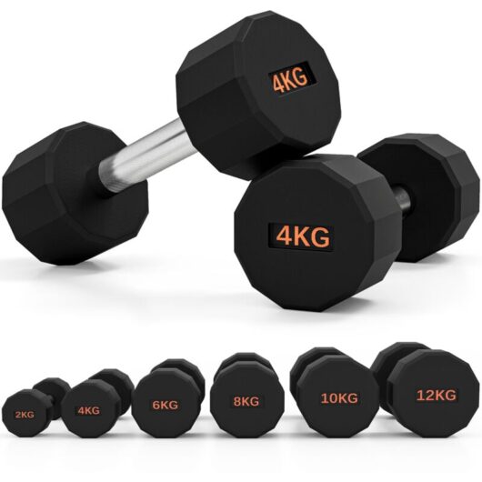 Sportnow - Dumbbells Weights Set with 12-Sided Shape and Non-Slip Grip 2 x 4kg
