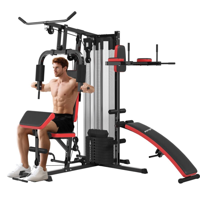Sportnow - Multi Gym Workout Station with Sit Up Bench, Push Up Stand, Dip Bars