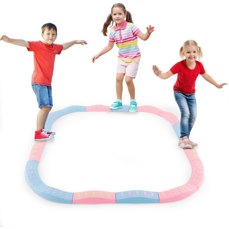 Costway - Kids Balance Beams Indoor Kids Wavy Balance Beam Stepping Stones-Pink