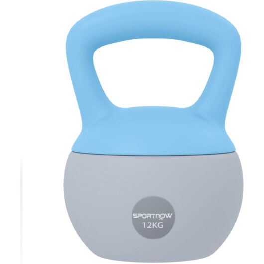 Sportnow - 12KG Kettlebell w/ Soft Body, Non-Slip Handle, Light Blue and Grey
