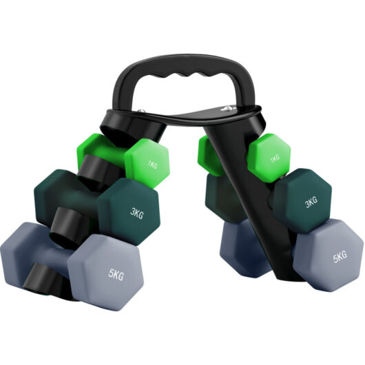 Sportnow - Dumbbells Set with Storage Rack, 2 x 1kg, 2 x 3kg, 2 x 5kg, Green