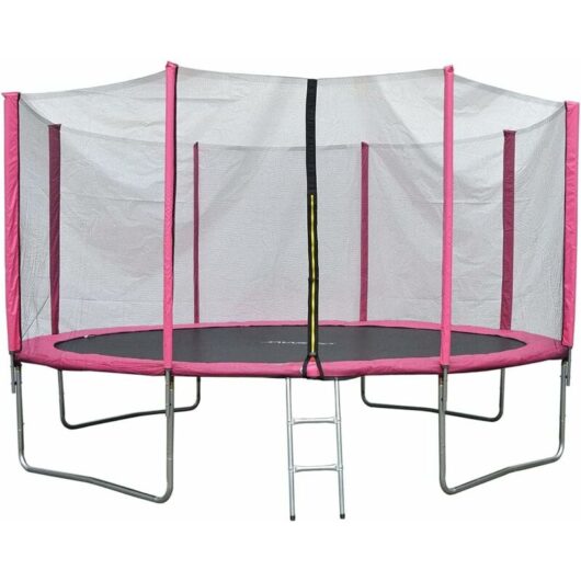 14ft, Pink EVRE Outdoor Trampoline with Zip Enclosure Net Padded Spring Cover and Ladder
