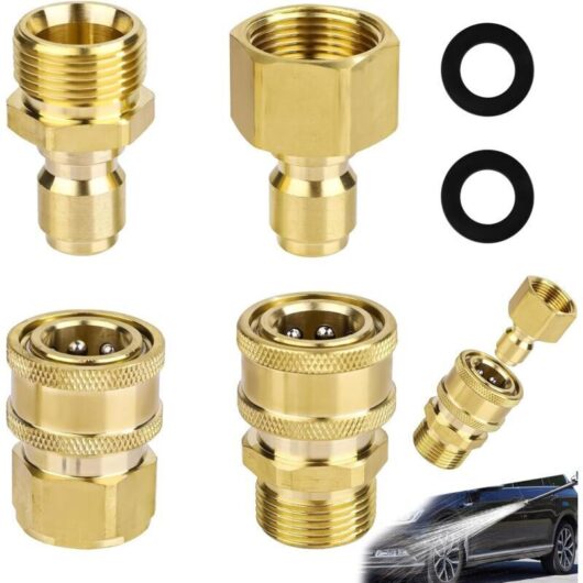 4-Piece High-Pressure Washer Adapter Kit, Quick Connect High-Pressure Washer Fitting, M22 14mm to 9.5mm Quick Connect Kit, High-Pressure Quick