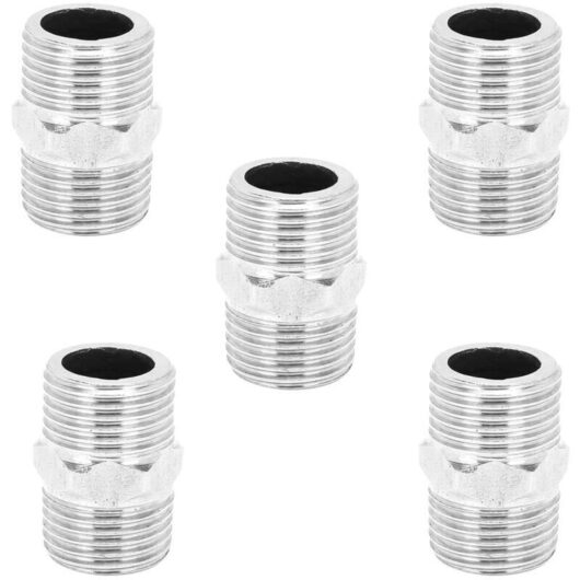 5-piece stainless steel 1/2in hexagonal nipple threaded pipe connector fittings for water heating
