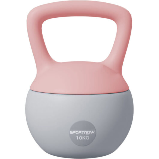 SPORTNOW 10KG Kettlebell with Soft Body and Non-Slip Handle, Pink and Grey