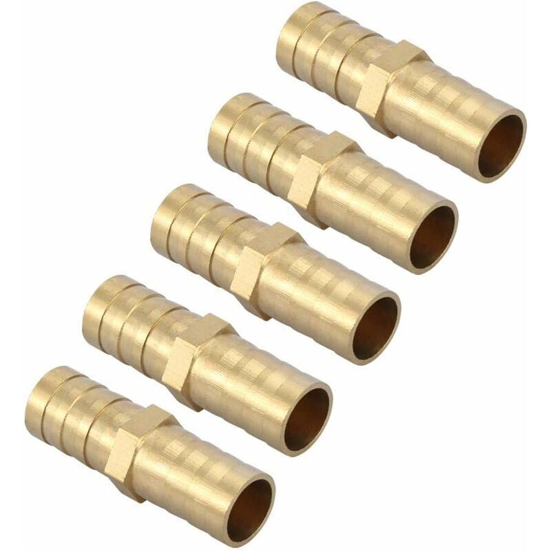 12mm 5pcs)Two Way Straight Pipe Fitting Brass Barbed Connector Tube Joint 6/8/10/12/14/mm