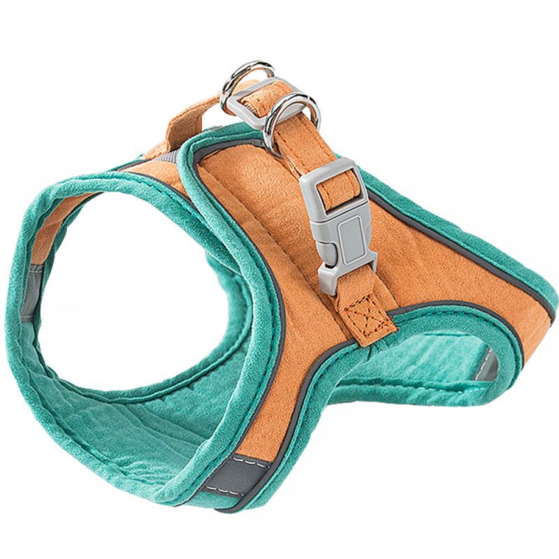 1PC Green Orange Patchwork Cat Harness and Leash (M), Comfortable Cat Walking Jacket