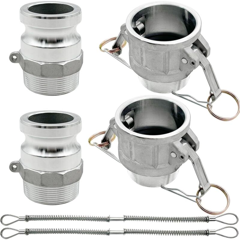 2PCS Type B, Type F, Aluminum Cam Lock Fittings Cam Groove Lock Fittings, Male and Female Adapter Male NPT Thread with Whip Stop Hose Retainer