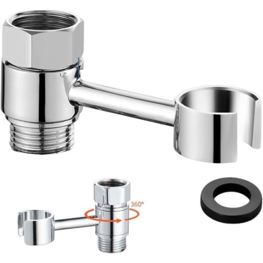 360° Rotating Shower Holder, 20mm Nut, Universal No-Drill Shower Head Holder, Adjustable Shower Bracket, Wall Mount for Hand Shower, Chrome-Plated