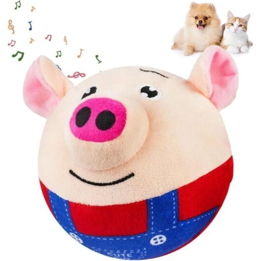 Active plush pet toy, interactive dog toy, cute pig head, rechargeable and washable bouncy toy for puppies (red)
