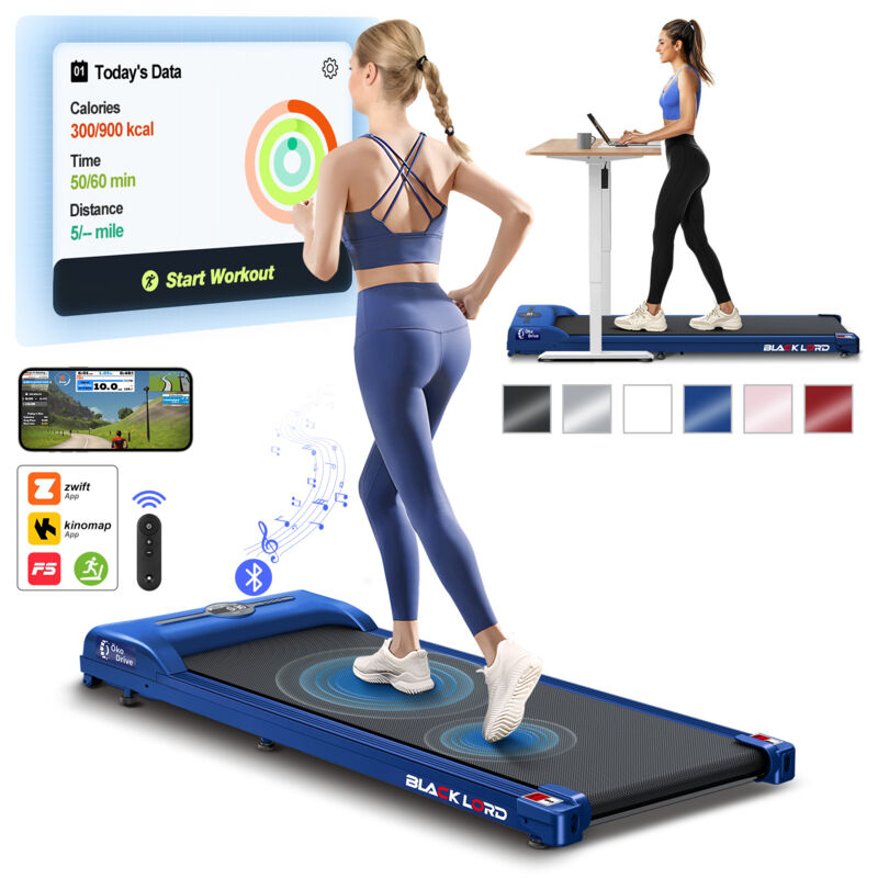 BLACK LORD Walking Pad, Treadmill for Home, Under Desk Treadmill with LED Display & Bluetooth Speaker & Remote Control - Blue