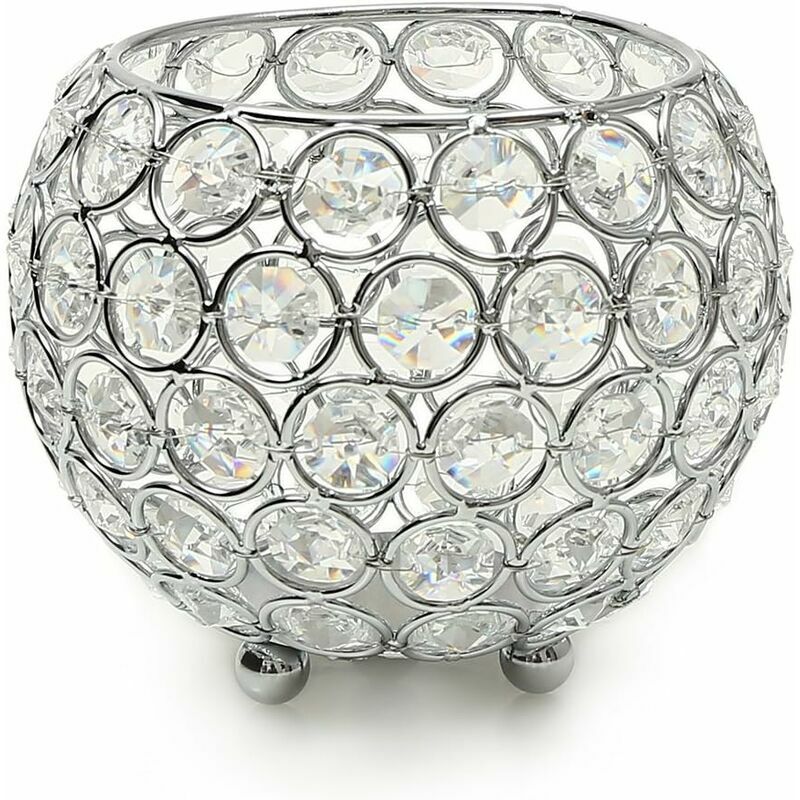 Crystal Ball Candle Holder Round Silver Bowl Candle Holders Dish Warmer for Wedding Centerpiece (12cm Diameter), Fits Candles Less than 6cm in