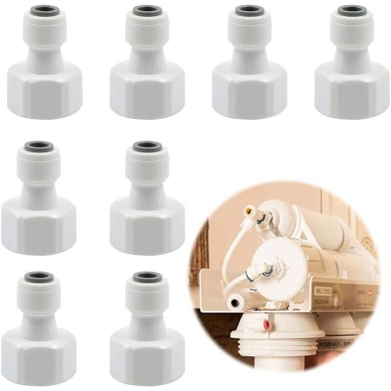 Cyslmuk - 8 Pieces Water Filter Connector Purifier Adapter - Feed Hose Connection 1/2' Threaded Fitting Convert to 1/4' Quick Connect for Connecting