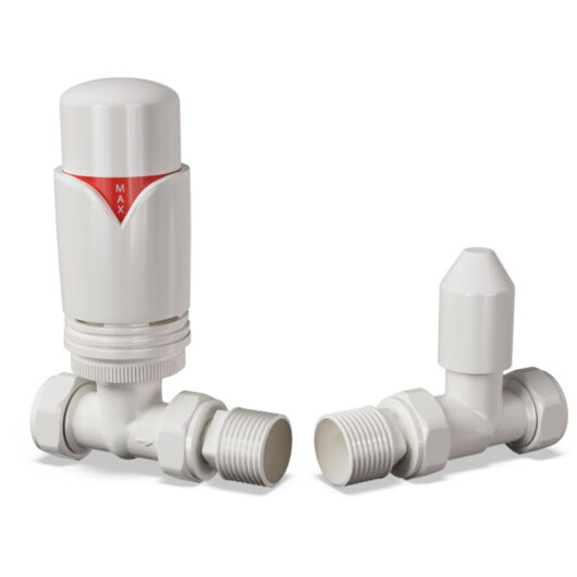 Derry Bold - White Thermostatic Radiator Valve & Lockshield Straight 10mm
