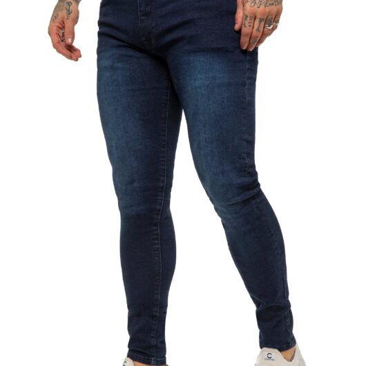 Enzo | Mens Designer Stretch Skinny Fit Jeans - Dark Stonewash / 26W / Regular (32")