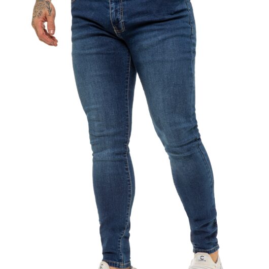 Enzo | Mens Designer Stretch Skinny Fit Jeans - Mid Stonewash / 26W / Regular (32")