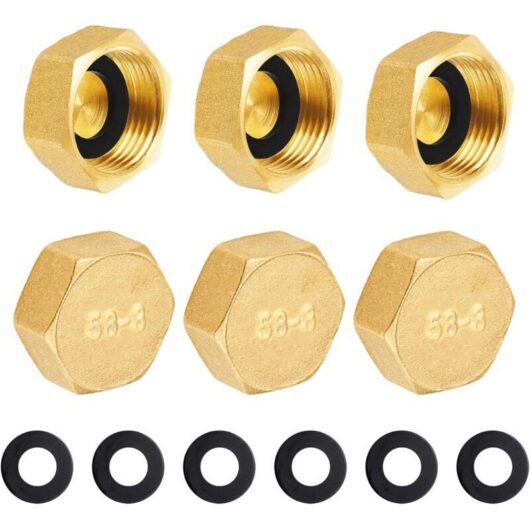 G3/8" (Ø15.3mm) Female Brass Plug, 6 Pieces, G3/8 Pipe Cap, Hexagonal Brass Cap, Threaded Fitting Pipe Cap for Garden Water Pipe