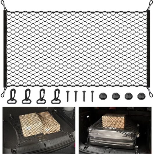 Gotrays - Car Trunk Net, Car Trunk Storage Net with 4 Hooks, Flexible Elastic Nylon Fixed Luggage, Fits Most Car Trunks, 115 x 60cm