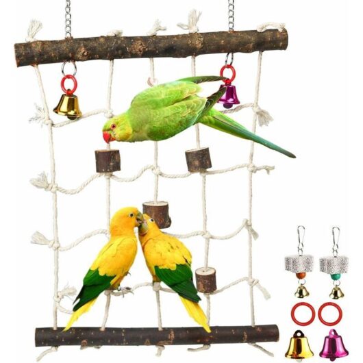 Lune - Bird Wooden Rope Ladder Swing Ladder Hanging Cage Perch Stand Chew Toys