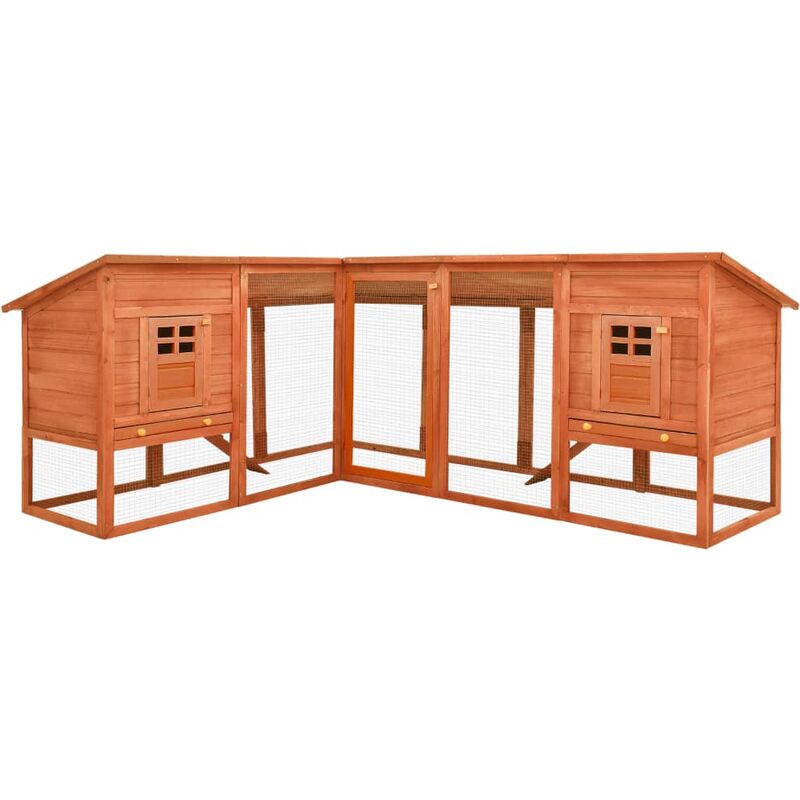 Outdoor Rabbit Hutch with Run Brown Solid Fir Wood Vidaxl