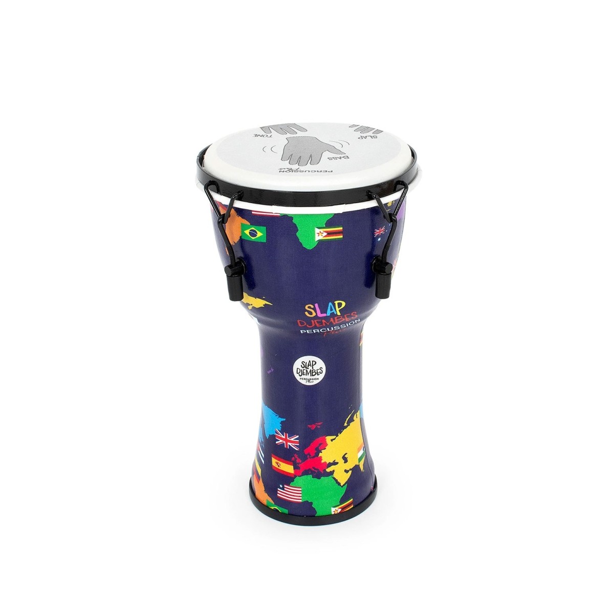 Percussion Plus Slap Djembe Mechanically Tuned 10 inch Head World Map