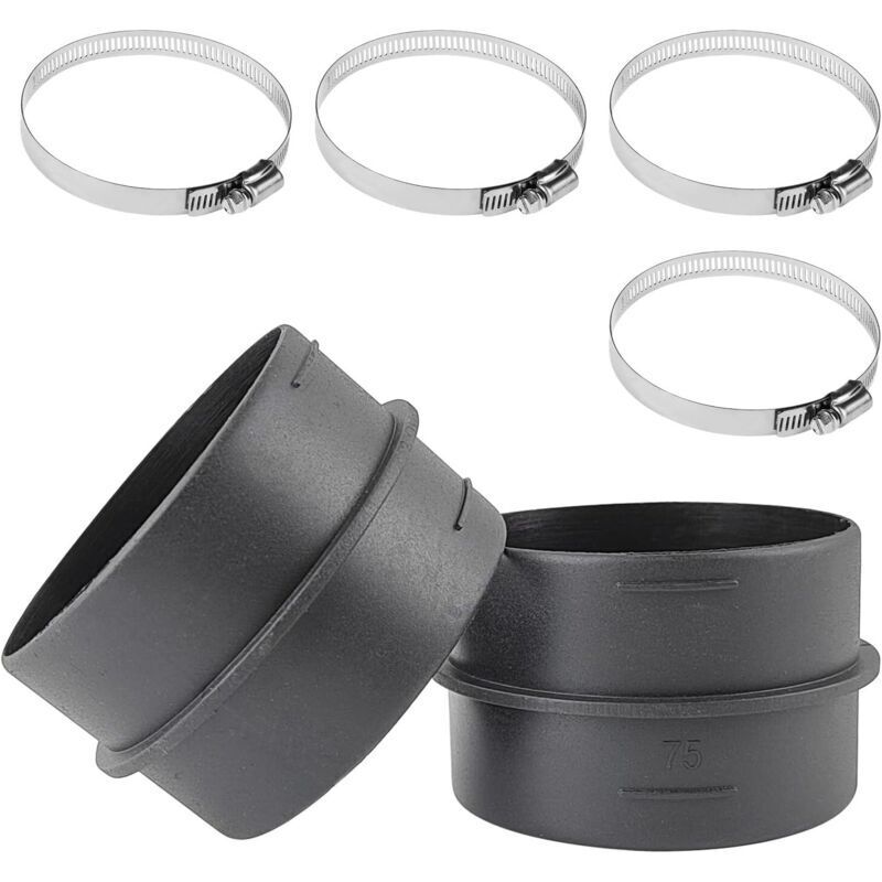 Pieces 75mm T-Shaped Duct Connector, Round Fittings with 4 Hose Clamps, Professional Plastic Pipe Connector, for Air Circulation and Ventilation