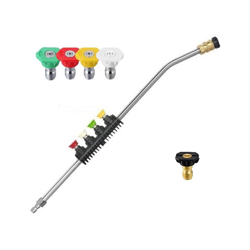 Pressure Washer Extension Lance, Stainless Steel Cleaning Rod with 5 Adjustable Angle Nozzles, Fits Lavor, Parkside and huter Partial Models, 15"