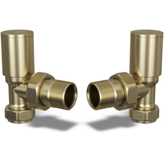 Round - Brushed Brass Radiator Valves Angled 8mm