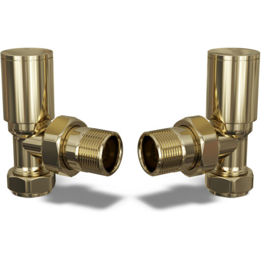 Round - Polished Brass Radiator Valves Angled 8mm