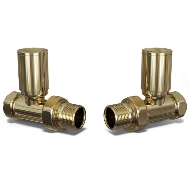 Round - Polished Brass Radiator Valves Straight 15mm