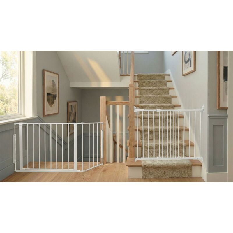 Safetots Solution for Up and Down Staircases, White, Multi Panels, up to 128cm, and, Screw Fit Gate, 67cm - 105.5cm