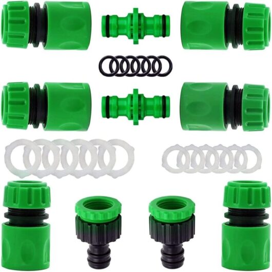 Set of 10 quick connectors for garden hose (6 x 1/2 inch quick connectors, 2 x double connectors, 2 x tap connectors)