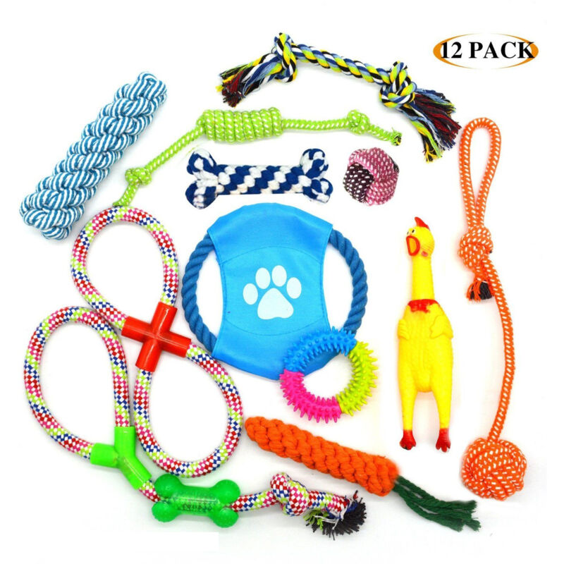 Set of 12 Chew Toys for Dogs - Interactive Durable Cotton Toys With Squeaker, Ideal for Puppies and Small to Medium Dogs
