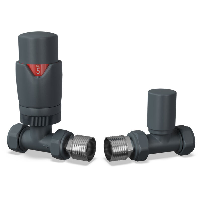 Stirling Bold - Anthracite Thermostatic Radiator Valve & Lockshield Straight 10mm