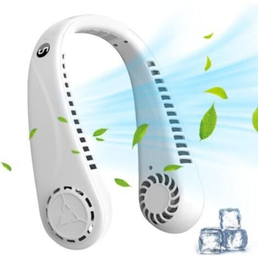 (White) Portable Neck Fan, Hanging Neck Mini USB Rechargeable Silent Portable Fan with 5 Speeds, LED Display, 360° Adjustable for Sports, Travel,