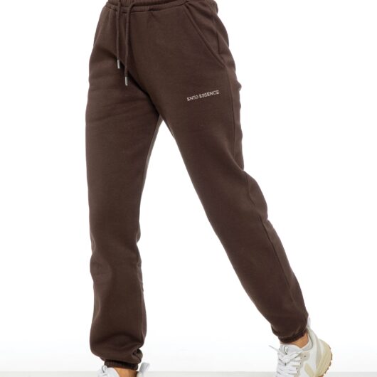 Women's Relaxed Fit Cuffed Jogger - Brown Brushed Fleece Lined with Side Pockets & Elastic Waist Drawstrings All Seasons - Brown / XS