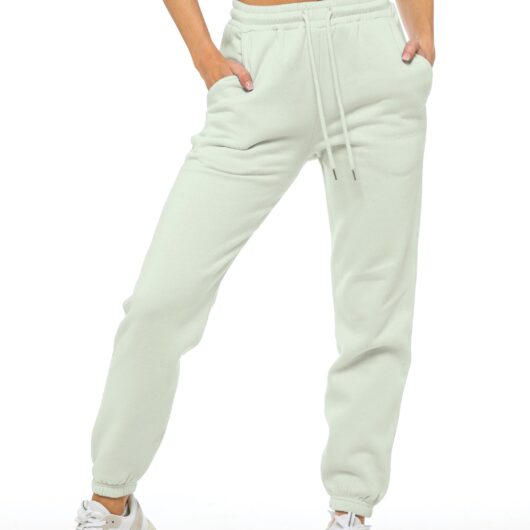Women's Relaxed Fit Cuffed Jogger - Brown Brushed Fleece Lined with Side Pockets & Elastic Waist Drawstrings All Seasons - Sage / XS