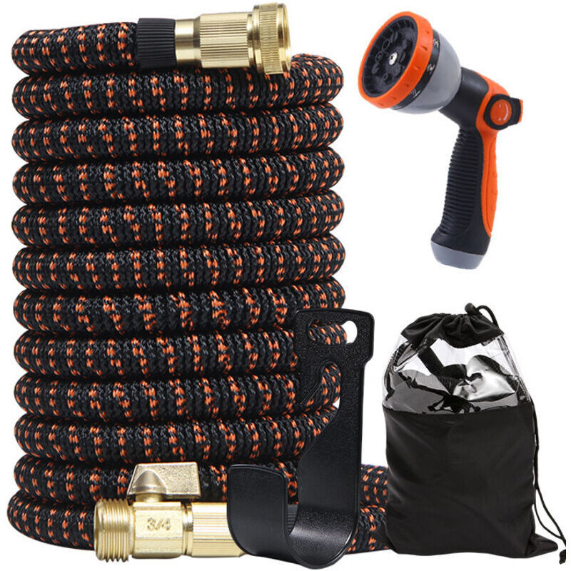 15m/50ft Expandable Garden Hose with 10 Spray Patterns. Fits 1/2" and 3/4" Taps. Durable Solid Brass Fittings. For Garden Watering and Cleaning.