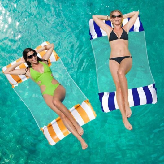 2-Piece Floating Pool Hammock, 4-in-1 Multi-Use Inflatable Pool Hammock with Mesh, Inflatable Chair for Adults and Children, Portable Floating