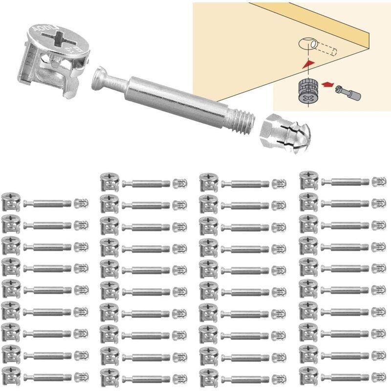 40 Set Cam Fittings for Furniture Cabinet Panel Connections M6X40mm Eccentric Fittings for Furniture Tables and Cabinets
