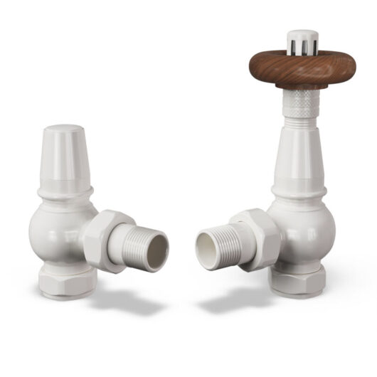 Derry Traditional - White Thermostatic Radiator Valve & Lockshield Angled 15mm