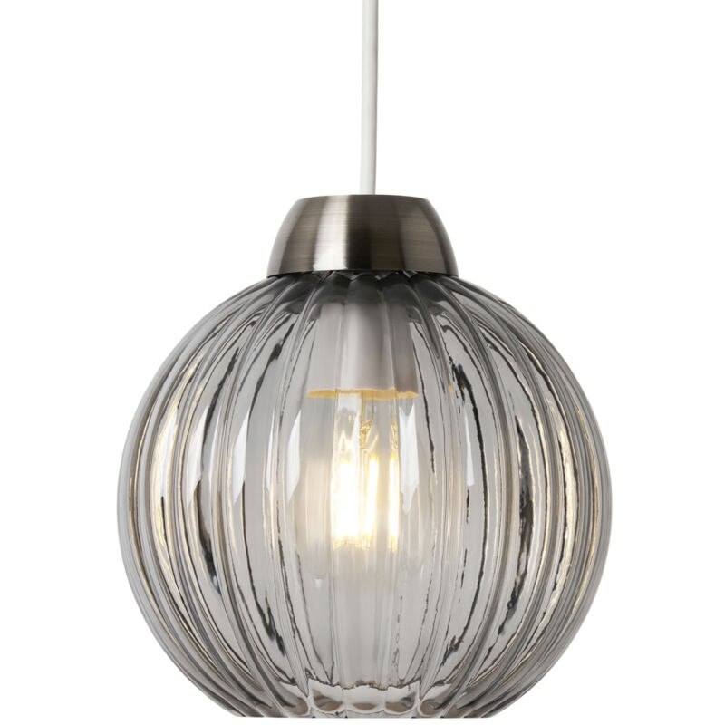 Litecraft - Clara Light Shade Smoke Glass Ribbed Easy Fit Lampshade - Pewter