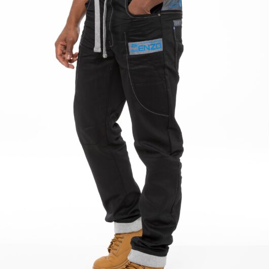 Mens Cuffed Fit Denim Jeans | Enzo Designer Menswear - Black Coated / 28W / Regular (32")