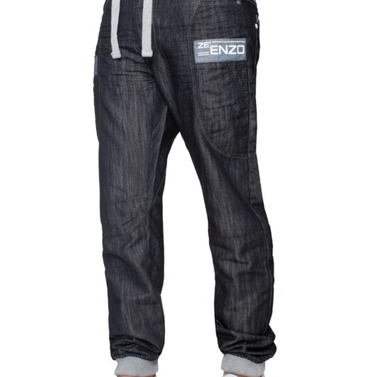 Mens Cuffed Fit Denim Jeans | Enzo Designer Menswear - Dark Stonewash / 28W / Regular (32")
