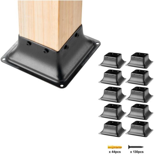 Mophorn 101.6x101.6mm Post Base 10Pcs, Internal 91x91mm Heavy Duty Powder-Coated Steel Post Bracket Fit for Standard Wood Post Anchor, Decking Post
